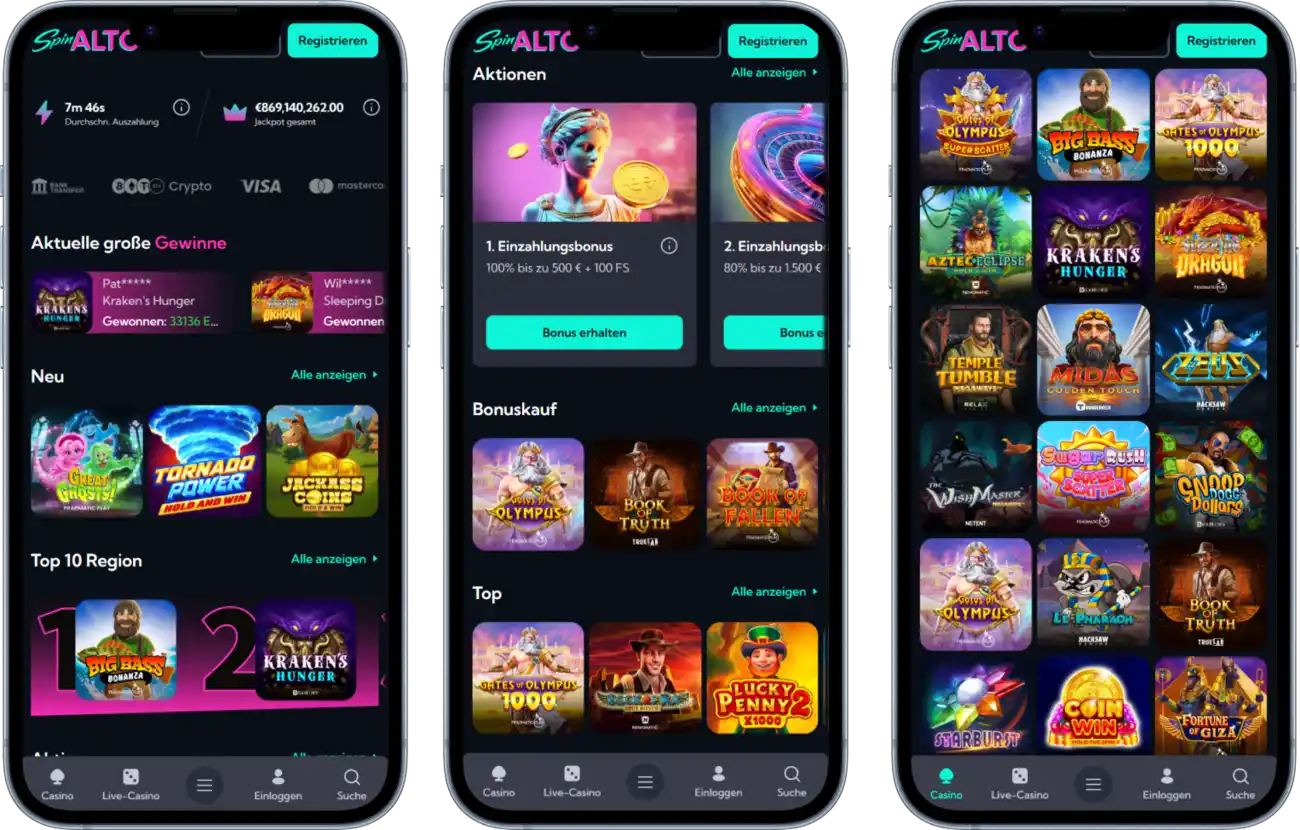 Spinalto Casino auf dem Smartphone